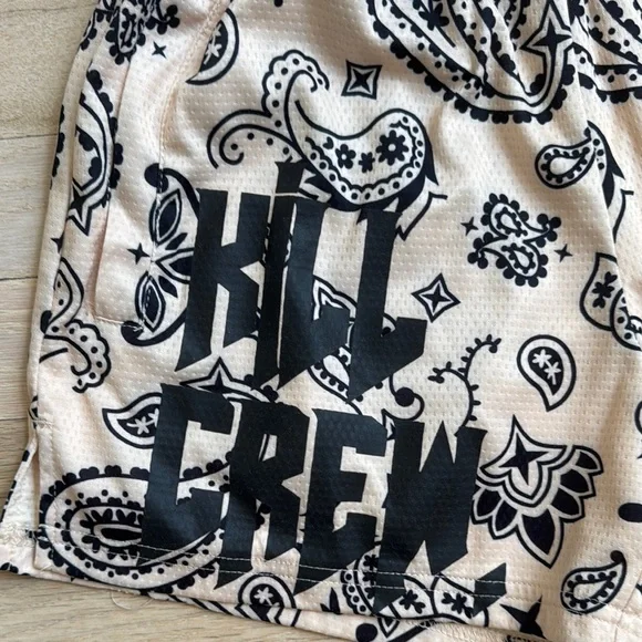 Kill Crew Bandana Print Muay Thai Shorts, Tan/Black, XS - Picture 5 of 7
